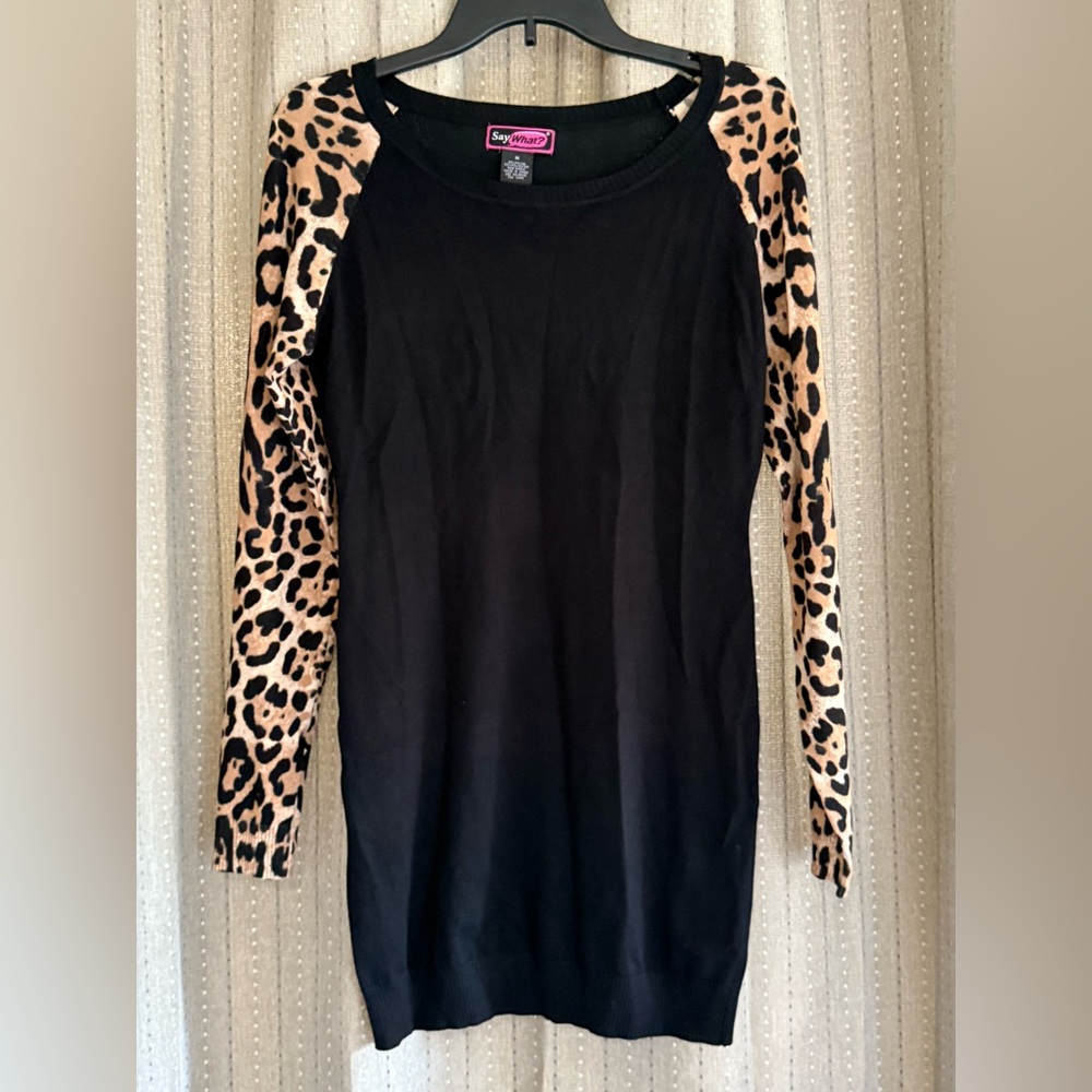 Say What? Black and Leopard Print Dress